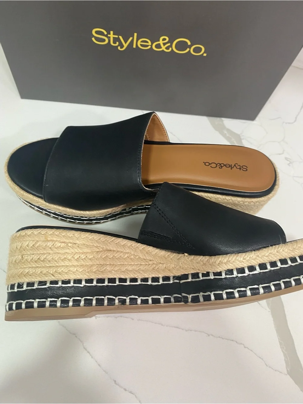 Style & Co. Black Slide Platform Espadrille Sandals